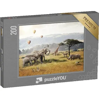 Puzzle puzzle 200 dílků „Horkovzdušné balóny a safari v Keni“
