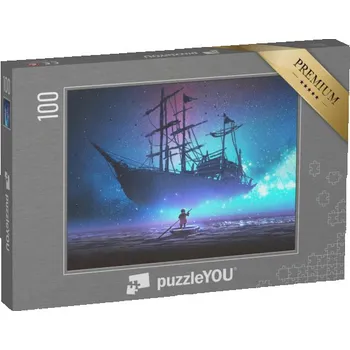 Puzzle puzzle 100 dílků „Malý chlapec vesluje na lodi, ilustrace“