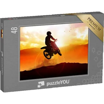 Puzzle puzzle 48 dílků „Silueta motokrosového motorkáře při skoku“