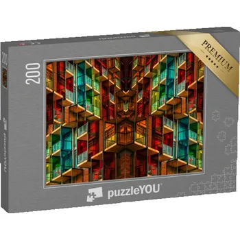 Puzzle puzzle 200 dílků „Barevná budova s mnoha balkony a okny“
