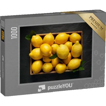 Puzzle puzzle „Dřevěný koš, čerstvé citrony shora“