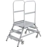 Hliníkový pojízdný žebřík s plošinou, otočná kolečka, 3 příčle, velikost plošiny 600 x 800 mm