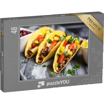 Puzzle puzzle 48 dílků „Mexická jídla, tacos s mletým hovězím masem“