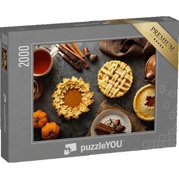 Puzzle puzzle 2000 dílků „Domácí dýňový koláč zdobený podzimními listy“