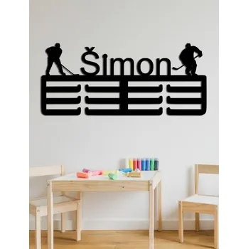 věšák na medaile Dřevěný věšák na medaile hokej - Perfektní dárek pro hokejisty - 30 x 13cm