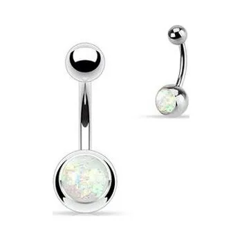 Šperk BS1058-WH Piercing do pupíku - banánek bílý opál