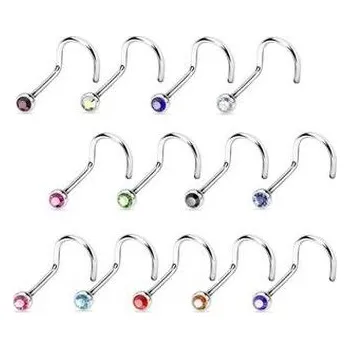 Piercing N1122B-025 Zahnutý piercing do nosu, zirkon 2,5 mm - tmavě modrá