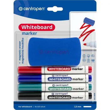 Centropen Popisovač 8559 na bílé tabule - sada 4 barev plus magnetická houbička