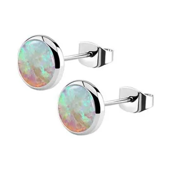 Náušnice NB1-OP65 Ocelové náušnice, OPÁL 6 mm