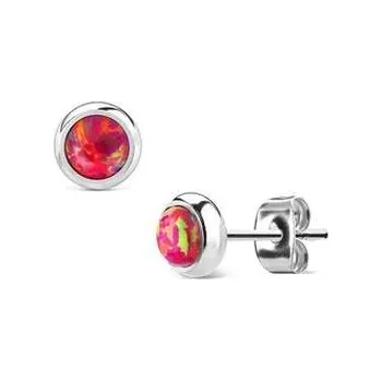 Náušnice OPN1436-OP23 Ocelové náušnice s tmavě růžovými opály