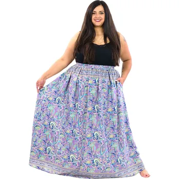 Dámská sukně Himalife Maxi sukně s kapsami Paisley - fialová s tyrkysovou Velikost: XXL/3XL - Móda pro plnoštíhlé, Oblečení nadměrné velikosti