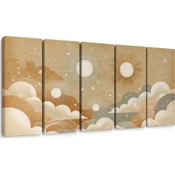 Obraz Dovido 5-dílný obraz slunce mezi oblaky ve zlatých tónech