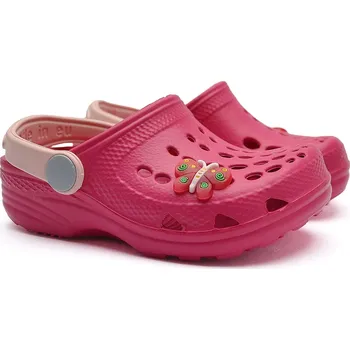 Chlapecké sandály Plážová obuv nazouváky gumové pantofle Camminare tmavo růžové s červeným motýlkem Velikost: 34-35