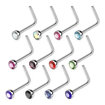 Piercing N0044-B Zahnutý piercing do nosu s kamínkem - modrá