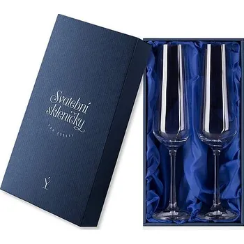 Sklenice Dárková krabička na svatební sektové sklenice Sandra 200 ml, modrý satén