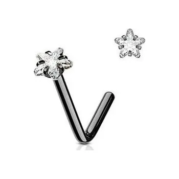 Piercing N0067-KC Černý piercing do nosu hvězdička, čirý kamínek