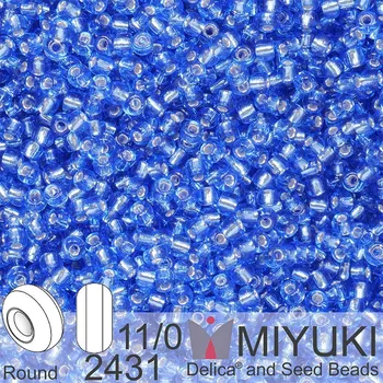 Korálek Korálky Miyuki Round 11/0. Barva 2431 Silverlined Dark Cornflower Blue. Balení 5g.