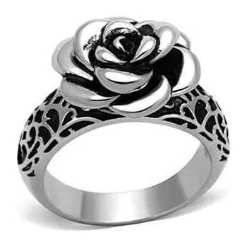 Prsten AL-0094-55 Ocelový prsten s ornamenty a růží
