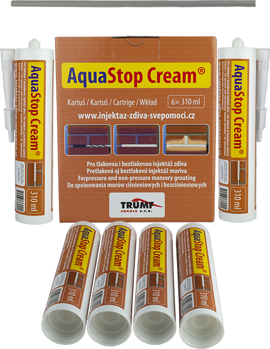 AquaStop Cream® - 6x kartuš 310 ml. injektážní krém pro sanaci zdiva bal. tuba s PET trubičkou