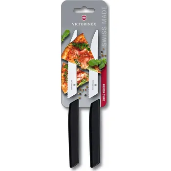 Příbor Se zvlněným ostřím a syntetickou rukojetí VICTORINOX Swiss Modern, steak knife, 2pcs, 12cm, wavy, black, blister
