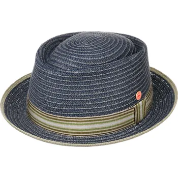 Klobouk Modrý porkpie klobouk od Mayser Andy - zelená stuha Velikost: 55 cm (S)