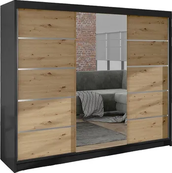 Šatní skříň Šatní skříň HARDY VI se zrcadlem, černá/dub artisan +možnost VÝNOSU + vyzvednutí ZDARMA