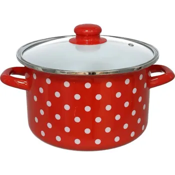 Hrnec GERIMPORT S.L. GERIMPORT hrnec s pokličkou 22 cm (3,75 l) červený s bílým puntíkem