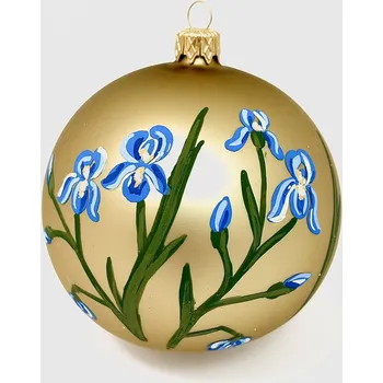 Vánoční ozdoba Irisa Zlatá krása s modrými kosatci – limitovaná edice ( 10 cm, dárkové balení 1 ks ) Velikost: 10 cm, Balení: 1ks, Barva: zlatá