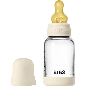 Kojenecká láhev Bibs Antikoliková skleněná láhev s kaučukovým dudlíkem 120 ml Ivory