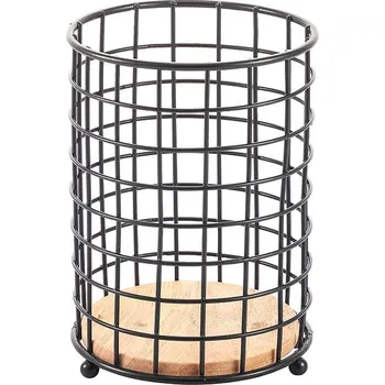 Úložný box MSV Stojan na příbory Elie 1, matná černá, ocel, dřevo