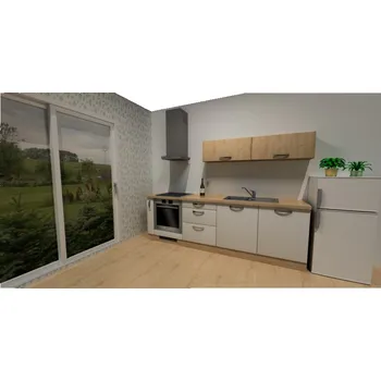 Kuchyňská linka Kuchyňský set KUCH106, 255 cm, kombinace bílá + dub arlington