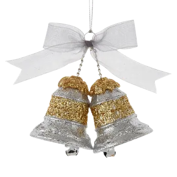 Vánoční dekorace Vánoční ozdoba zvonečky, stříbrno-zlatá, plast, 10,2 cm