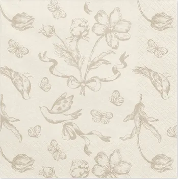 Papírový ubrousek Papírové ubrousky béžové s květinovým motivem 33x33 cm, 12 ks