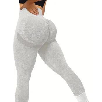 Bezešvé push-up legíny pro ženy s vysokým pasem Kompresní konturovací legíny na cvičení Tvarující sportovní kalhoty do posilovny bílá M