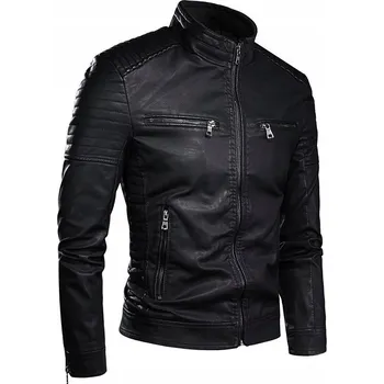 Moto bunda Pánská přechodová kožená bunda černá