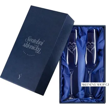 Sklenice Dárková krabička na svatební sektové sklenice, modrý satén