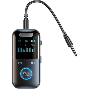 Bluetooth adaptér Bluetooth 5.4 audio adaptér 2 v 1 Přijímač Vysílač AUX 3,5 mm Typ-C LED displej TF karta Auto Sluchátka Reproduktor HiFi Bezdrátový 10 m 200 mAh