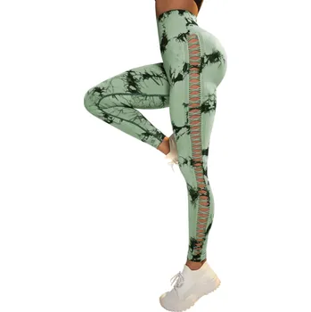 Dámské legíny Dámské batikované bezešvé legíny s vysokým pasem Efekt zvednutí zadku Síťovaný boční design Elastické fitness kalhoty na cvičení zelená M