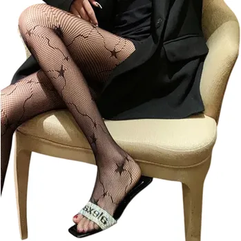 Dámské ponožky Dámské černé průsvitné síťované punčochy s hvězdami Elegantní punčochové kalhoty Hvězdný vzor Sexy stylový doplněk na večer