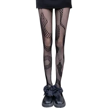 Dámské ponožky Dámské černé průsvitné síťované punčochy s hady Sexy punčochové kalhoty Originální motiv Elegantní design Odvážný módní doplněk