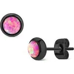 OPN1441-OP22 Černé ocelové náušnice s růžovými opály