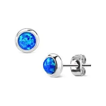 Náušnice OPN1436-OP05 Ocelové náušnice s modrými opály
