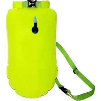 Nafukovací plavecká bóje 27,5×60 cm s úložným prostorem a bederním pásem Airbag z odolného PVC pro vodní sporty, vlečení a bezpečné plavání neonová zelená