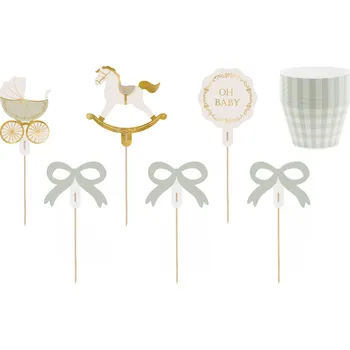 Party dekorace Muffin set Oh Baby – zelené košíčky a dekorace na dorty, 6 ks