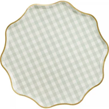 Talíř Papírové talíře zelené kostkované s zlatým okrajem 23 cm, 6 ks