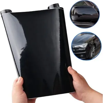 Stínítko do auta Lesklá černá fólie 150x30 cm 1 role Samolepicí PVC fólie pro tuning aut motorek notebooků Odolná dekorace Černý lesk Snadná aplikace
