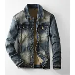 Pánská džínová bunda kabát s efektem oprání - XL Barva: Modrá, Velikost: XL