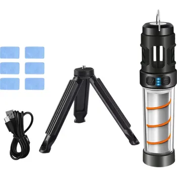 Elektrický lapač Multifunkční kempingová LED lampa proti komárům s ohřevem tablet IP44 Přenosná USB-C dobíjecí svítilna 3000 mAh Stativ 5 režimů světla černá