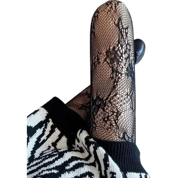 Dámské ponožky Dámské průsvitné síťované krajkované punčochy Elegantní černé punčochy Krajka Sexy vzorované punčochy Módní doplněk na večer černá