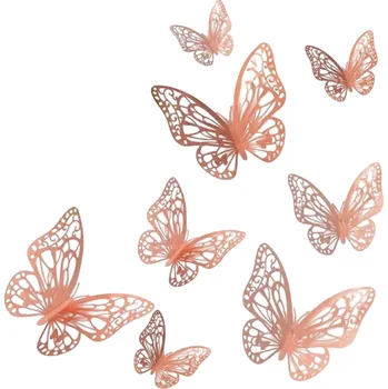 Sada 48 ks 3D samolepky na zeď Motýli Dekorace do interiéru Obývací pokoj Ložnice Dětský pokoj DIY nástěnná dekorace Barevní motýlci Rose gold